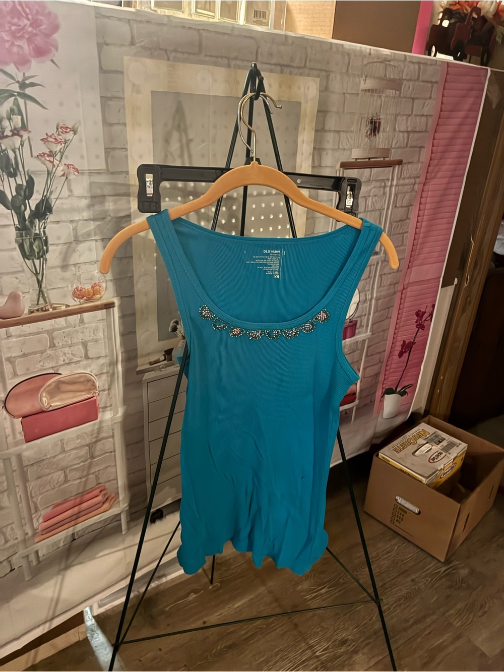 Old Navy Turquoise Beaded Scoop Neck Tank